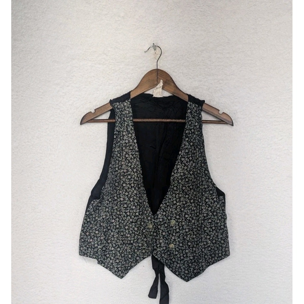 Vintage Women's‎ Black White Floral Vest USA 7/8